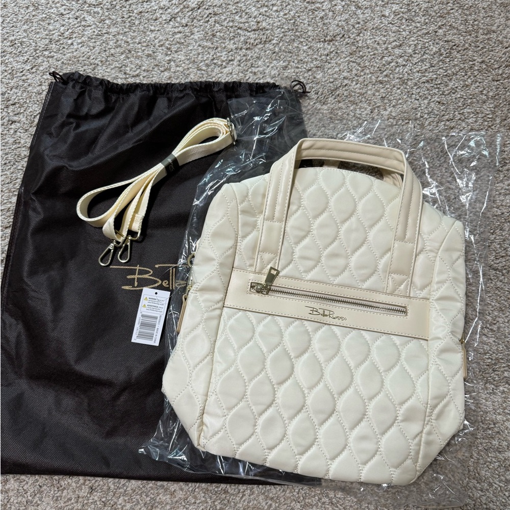 NWT Bella Russo Cream Quilted Women's Backpack Bag